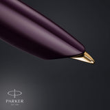 Parker 51 pluma estilográfica | cuerpo de lujo de color ciruela con adorno dorado | plumín fino de 18 K con cartucho de tinta negra | estuche de regalo