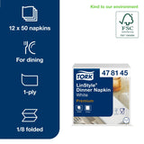 Tork 478145 Linstyle Servilleta para cena blanca/Servilleta Airlaid con plegado americano 1/8 / 1 capa / 12 paquetes x 50 unidades (600 servilletas) / 40 cm x 39 cm/Premium