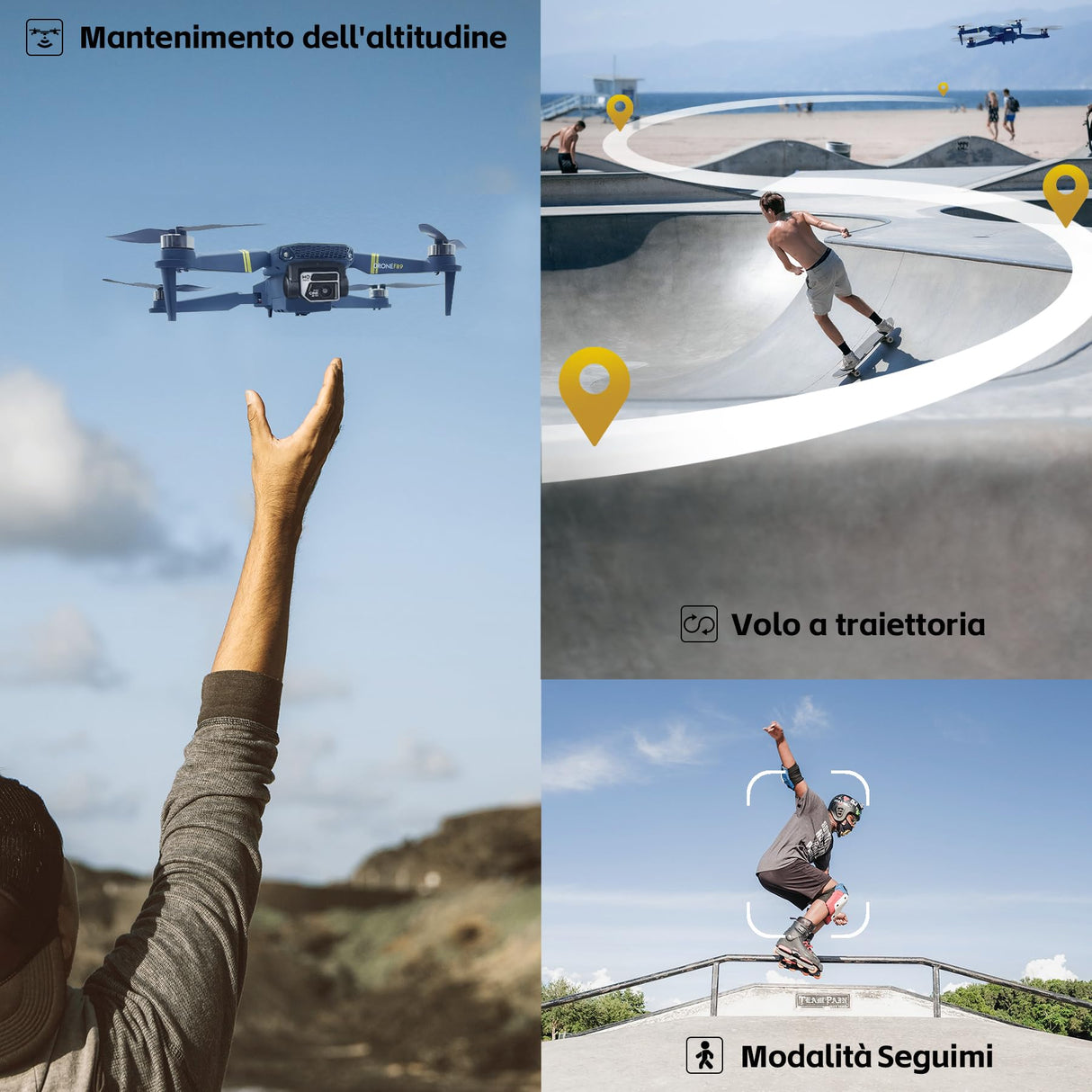 Drone Quadcopter Plegable con Motor sin escobillas y Larga Autonomía para Principiantes - Más de 40 minutos de vuelo, Cámara Gran Ángulo de 120° y 4K HD, Modo Seguimiento, Cámara Doble