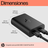 HP Cargador para portátil USB-C GAN de 65 W (Tamaño Compacto, Carga Rápida, Dos Puertos USB-C) Negro