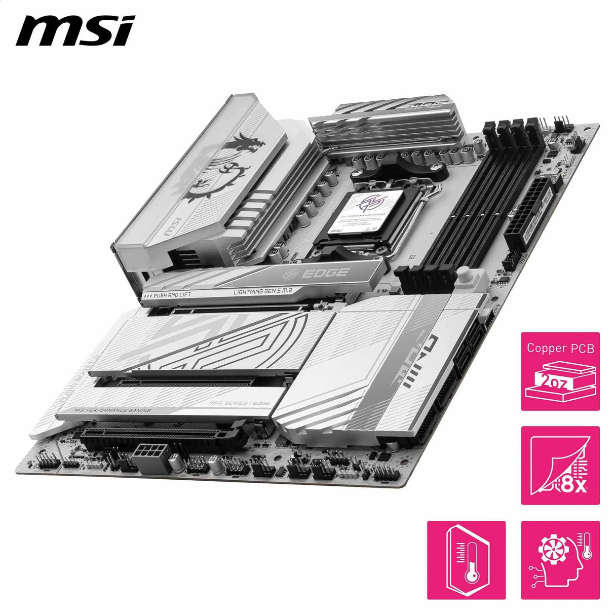 MSI MPG X870E Edge TI - Placa Base WiFi, ATX, Compatible con procesadores AMD Ryzen 9000/8000/7000, AM5-80A SPS VRM, DDR5 Memory Boost 8400+MT/s (OC), PCIe 5.0 x16, M.2 Gen5, Wi-Fi 7, 5G LAN