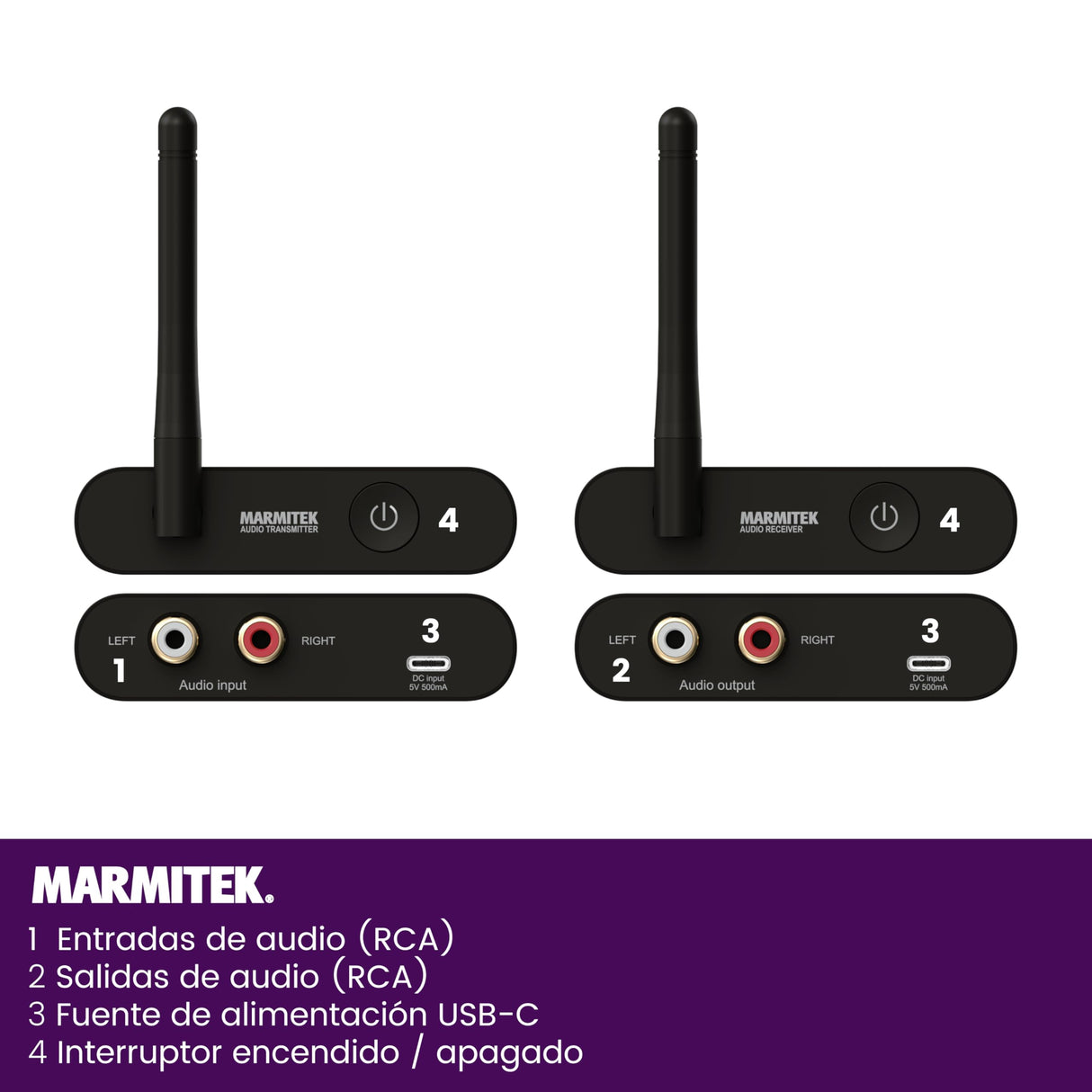 Marmitek Transmisor de Audio Inalámbrico Audio Anywhere 630 - Conecte su Dispositivo de Audio de Forma Inalámbrica a su Sistema Estéreo - Conector de 3,5 mm (RCA/Cinch) - Wireless Audio Transmitter
