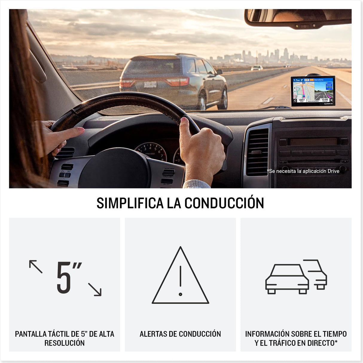 Garmin Drive 53 EU - Navegador GPS con mapas de por Vida, Pantalla de 5'' de Alta resolución y tráfico en Directo
