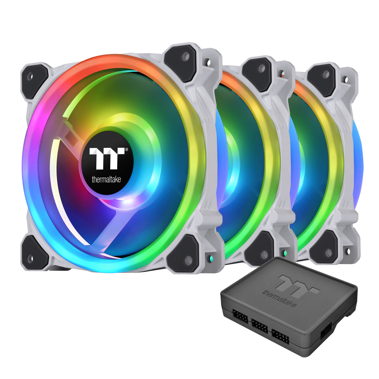 Thermaltake Riing Trio 12 RGB White TT Premium Edition - Paquete de 3, 120 mm, 3 anillos LED independientes de 16.8 millones de colores, con 30 LED direccionables, ventilador de caja/radiador,