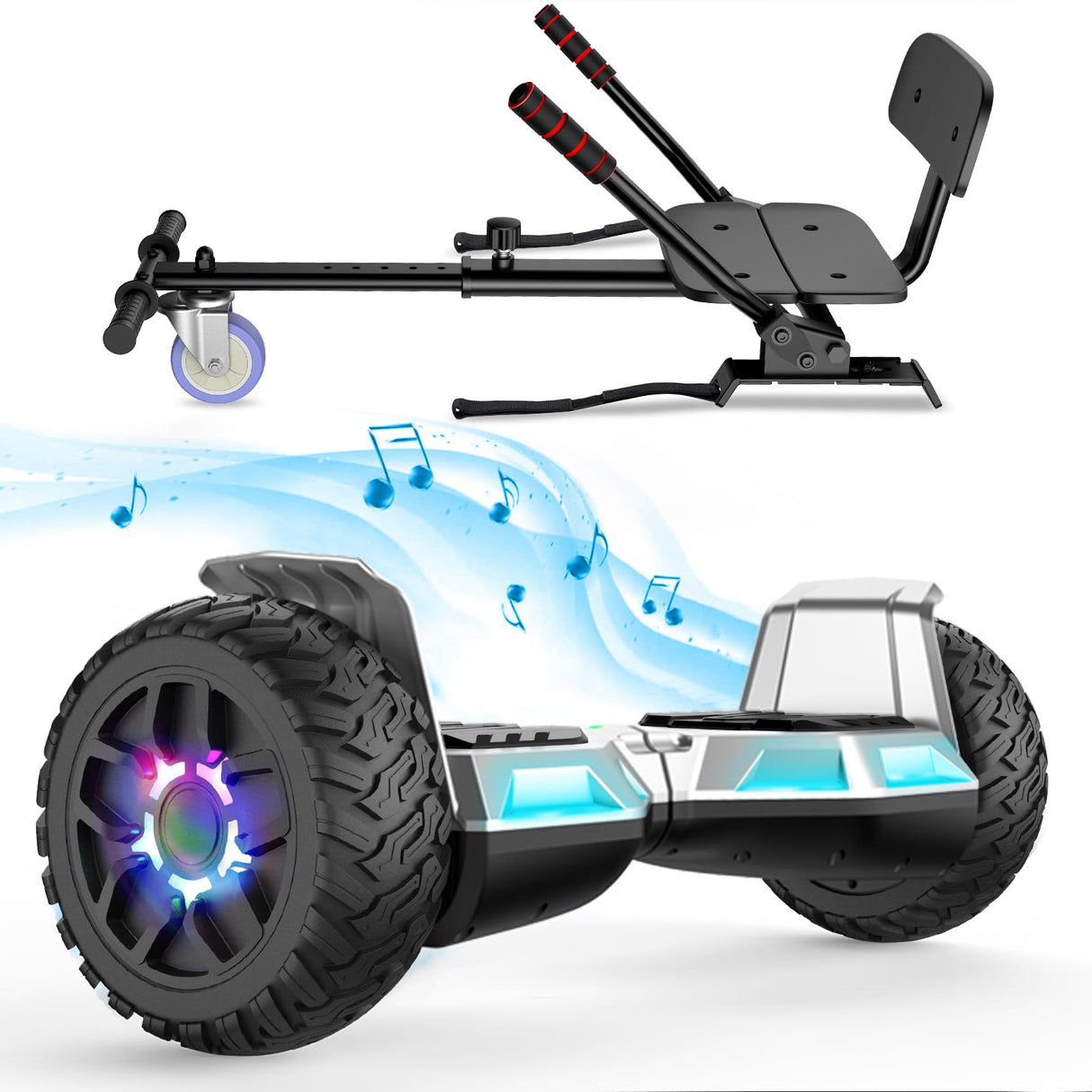 SISIGAD All-terrain Hoverboard 8.5 inches, Hoverboards with Go-Kart, Bluetooth,For Children and Adults