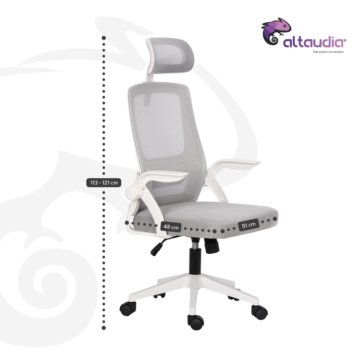 Altaudia Silla de Escritorio y Oficina de Trabajo - Ergonómica Ajustable y Reclinable - Reposabrazos móviles, Cabezal, Reposacabezas, Función de Inclinación, Silla Giratoria, Soporte Lumbar, Blanco