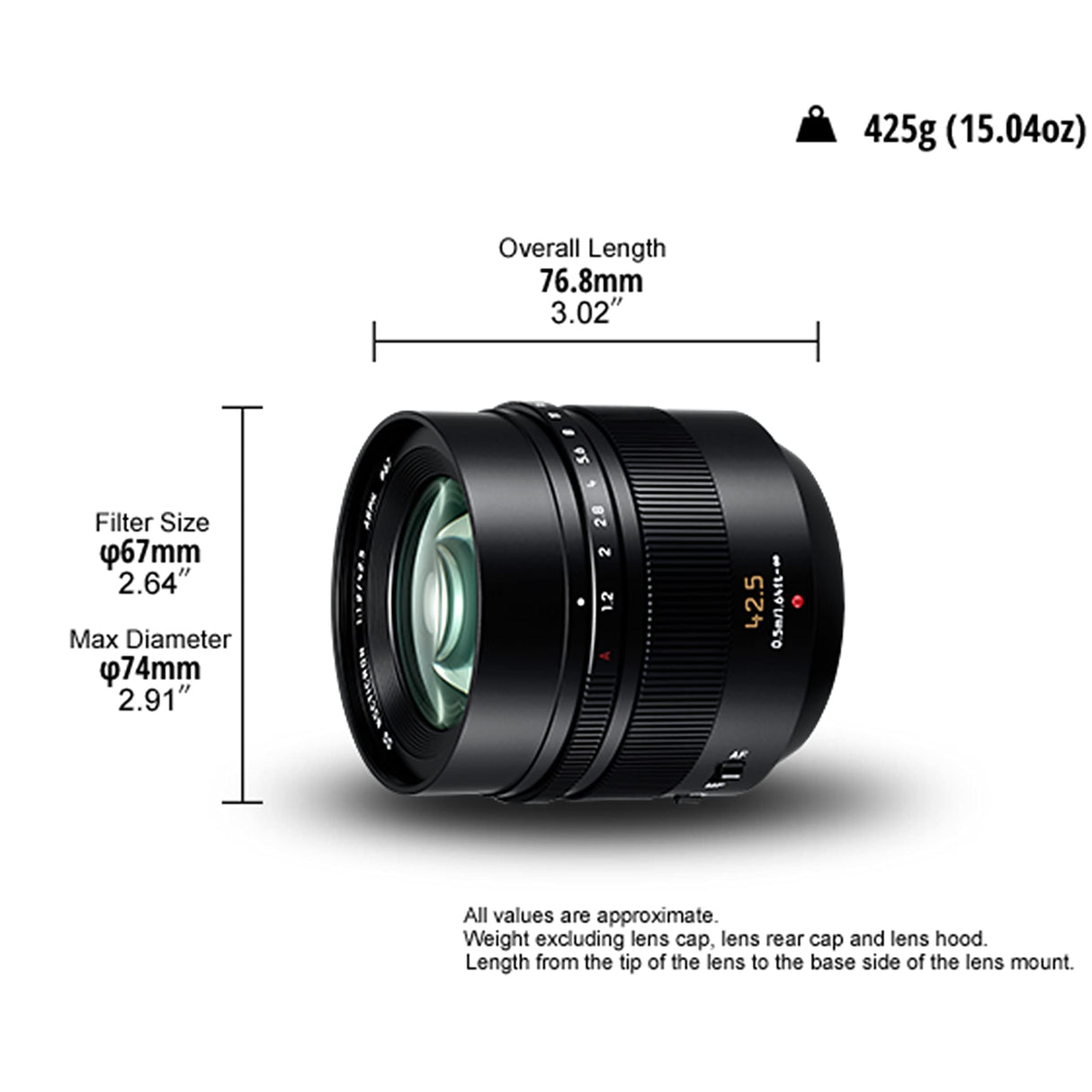 Panasonic LEICA DG NOCTICRON H-HS043 - Objetivo Focal fija para cámaras de montura M4/3 (Focal 42,5 mm, F1.2, tamaño filtro 67 mm, lentes asféricas, POWER O.I.S), negro