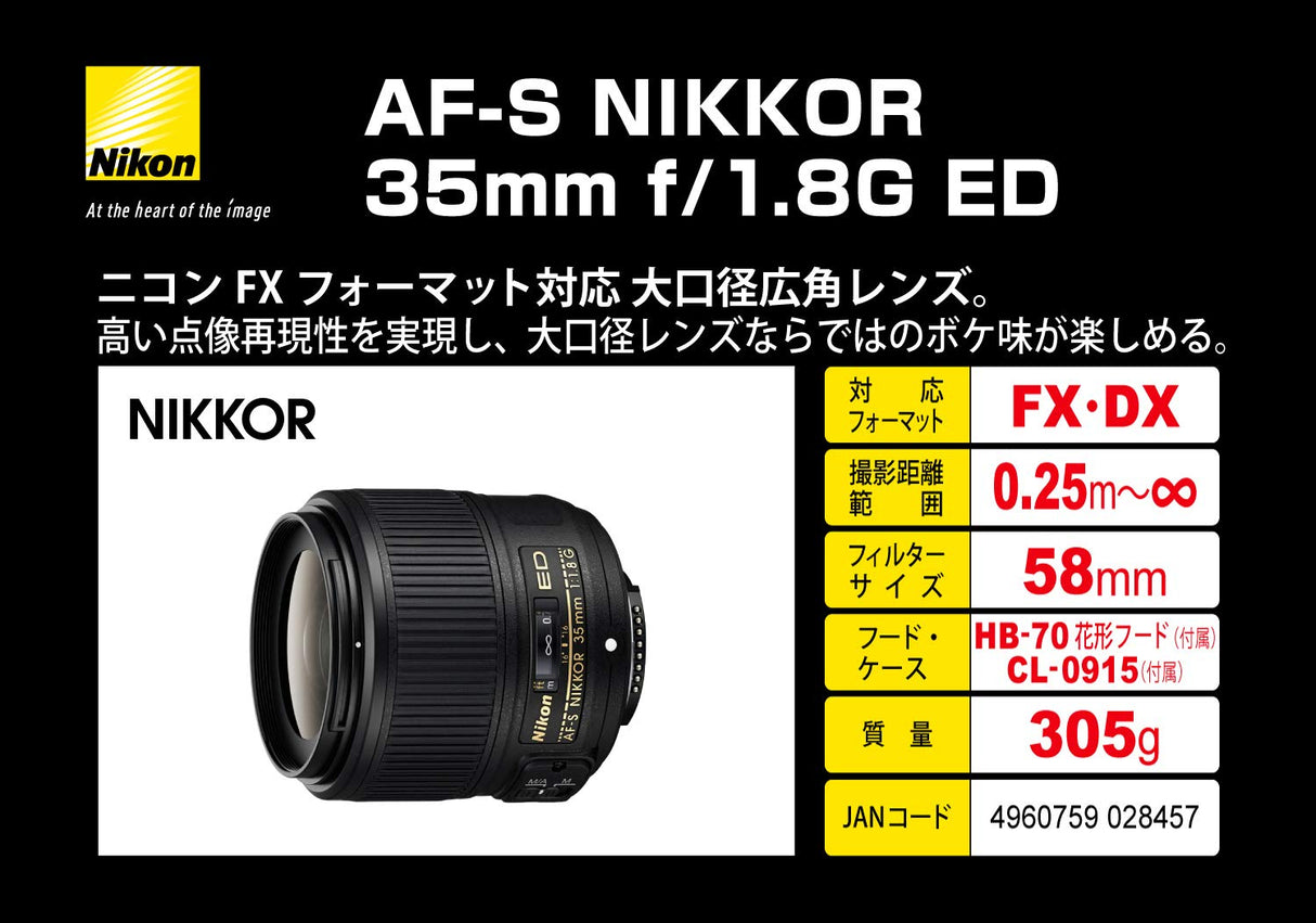 Nikon JAA137DA Lente de cámara Negro - Objetivo (11/8, 0,25 m, Nikon F, 1,8-16, 3,5 cm, 44°)