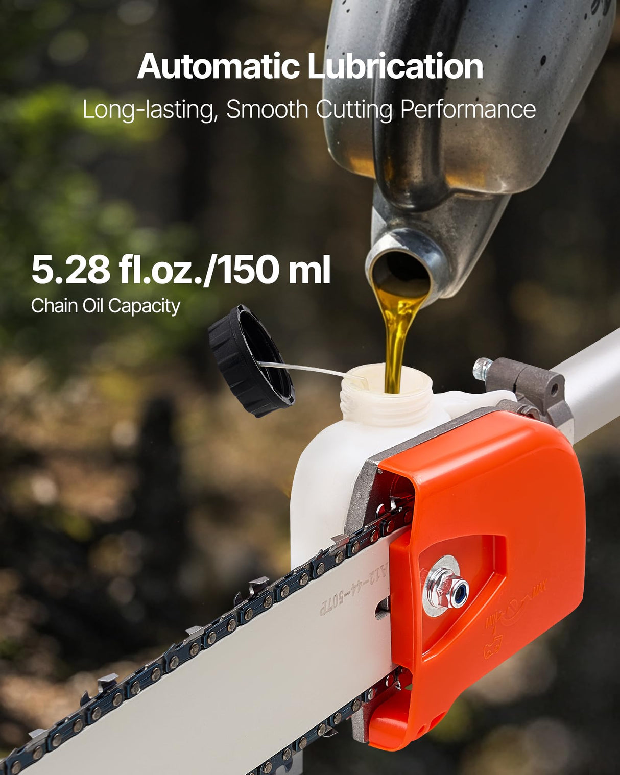 VEVOR Motosierra de Pértiga a Gasolina, Motosierra Inalámbrica de 25 cc y 2 Tiempos con Barra de Corte de 30,5 cm, Tanque de Combustible de 650 ml y Extensible de 2,12-3,62 m para Podar Árboles