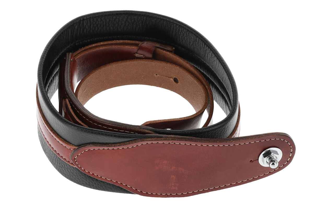 GEWA Correa para guitarra serie Prestige, cuero auténtico, ancho 65 mm, largo 103-139 cm, cierres de seguridad cromados, negro cocodrilo/marrón, fabricada a mano en Europa