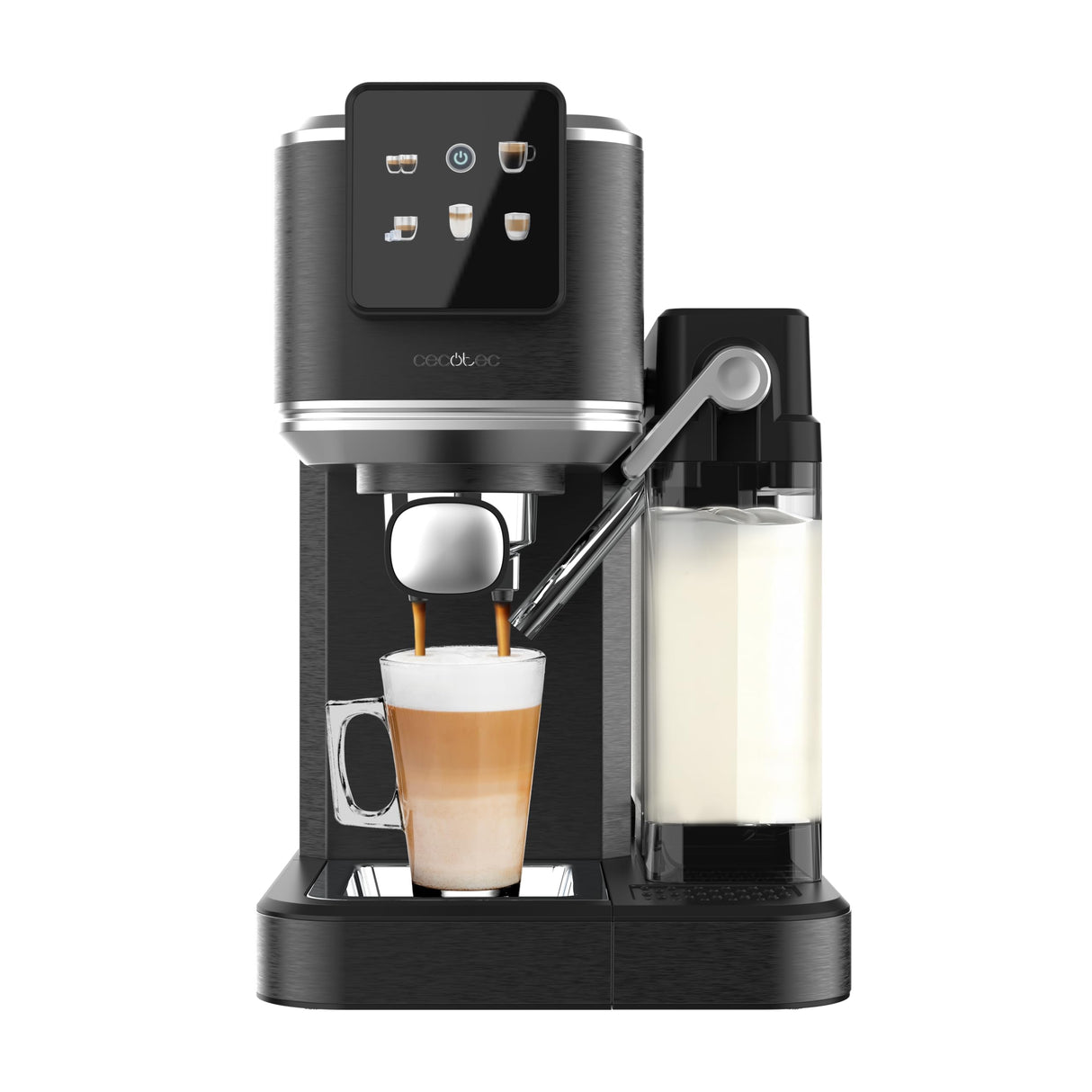 Cecotec Cafeteras Express Semiautomáticas Cafelizzia ColdBrew Latte. 1350W, 20 Bares, ColdBrew, Pantalla Color Táctil, 1.2L Depósito de Agua y 1000ml Leche, Calientatazas, Doble Brazo, Desmontable