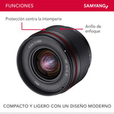 Samyan gAF F2.0 E + estación de Lente para Sony E – Autofocus APS-C de Gran Angular para Sony E Mount APSC, Color Negro