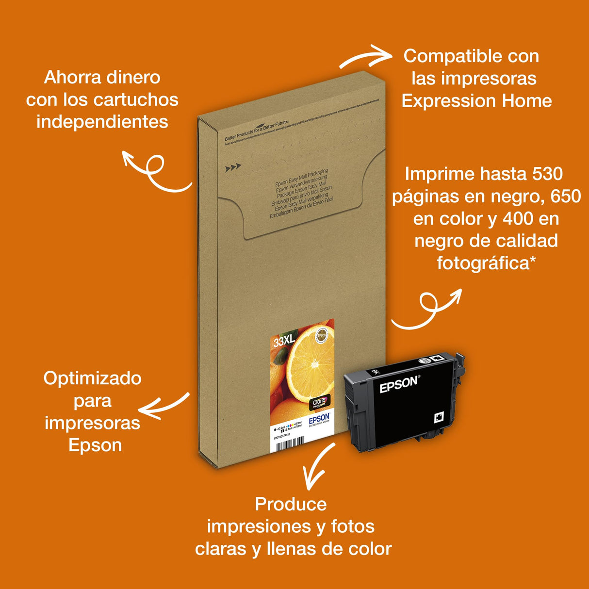 Epson C13T33574011- Cartucho de tinta para impresora, Multicolor, Paquete de 5, Ya disponible en Amazon Dash Replenishment, XL