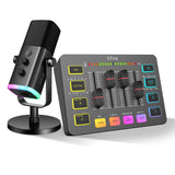 FIFINE XLR Streaming Micrófono Dinámico de Podcast, Mezclador de Audio, RGB Streaming Gaming Audio Mixer PC con Interfaz de XLR (AM8 + SC3)