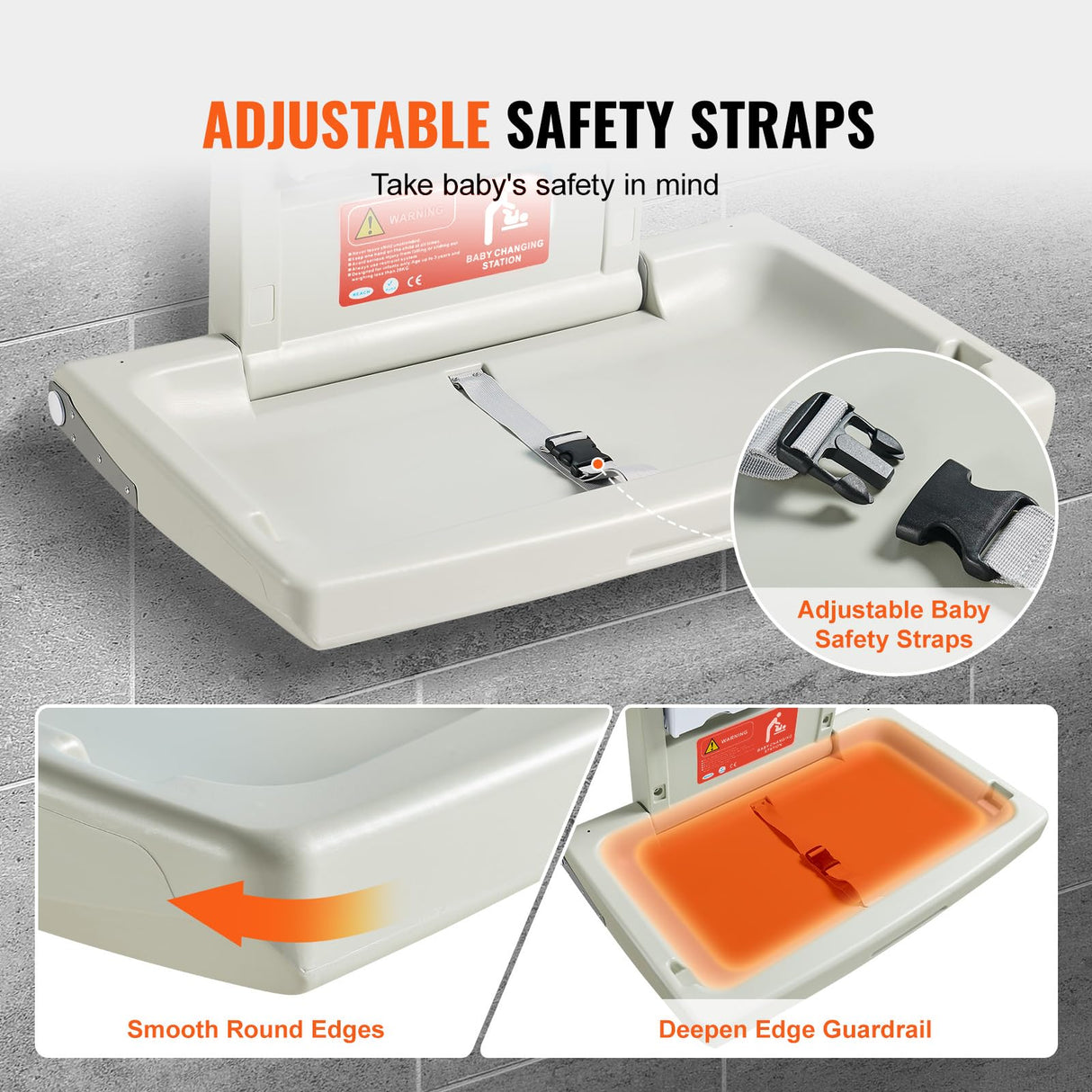 Cambiador de Pared Plegable de Plástico HDPE Mueble Cambiador Carga Máxima de 20 kg con Correa de Seguridad Plegado Rápido con Un Solo Toque Instalación Fácil para Bebé, 86x56,5x50 cm