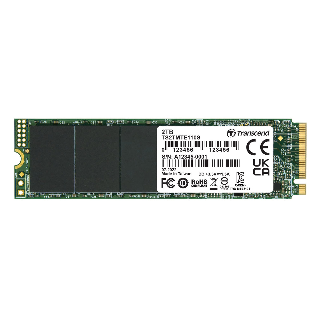 Transcend 2TB MTE110S NVMe PCIe Gen3 x4 M.2 2280 Disco de Estado Sólido Interno 3D TLC NAND TS2TMTE110S