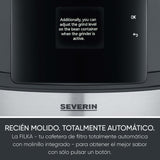 SEVERIN FILKA, cafetera de filtro totalmente automática, cafetera de filtro 5 en 1 con pantalla LED, molinillo, con jarra de cristal, negro mate/acero inoxidable, KA 9694