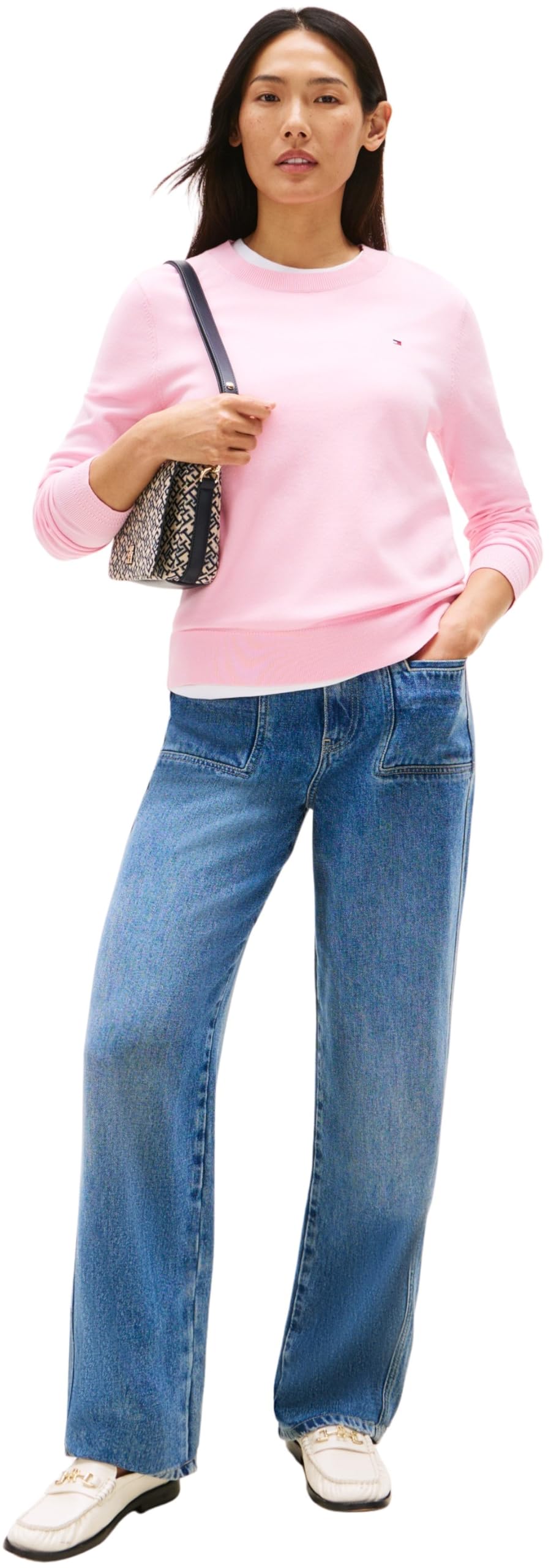 Tommy Hilfiger Jersey Mujer Jersey Fine con Cuello Redondo, Rosa (Classic Pink), L