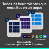 Logitech MX Creative Console, keypad programable con 9 teclas LCD personalizables y dial de control para diseño gráfico, edición de vídeo, fotografía, uso con Adobe, Zoom, Spotify - Gris Pálido