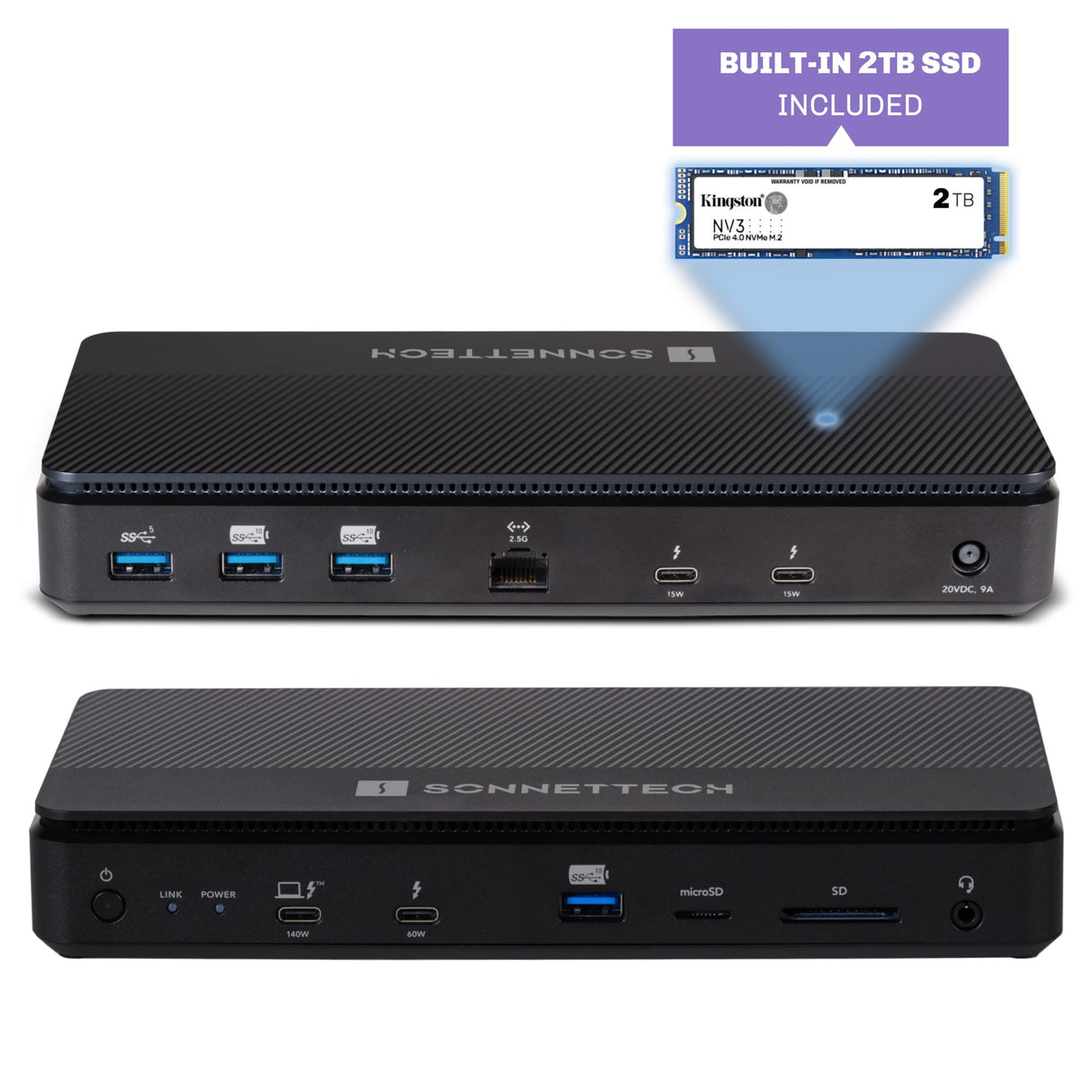Sonnet Echo 13 Thunderbolt 5 [2 TB] SSD Dock-AlmacenamientoNVMe 6000MB/sintegrado, 4 Puertos Thunderbolt 5, 4 USB-A, 2.5Gb Ethernet, Pantalla 8K-Mac,Windows, Chromebook, iPad Pro