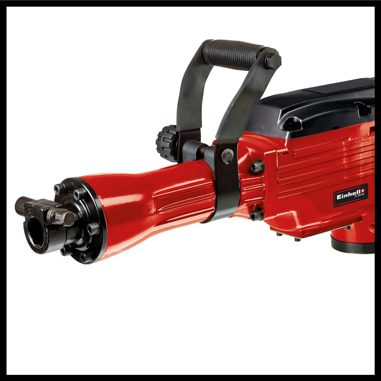 Einhell Martillo demoledor con cable - TC-DH 43. 1600 W, potencia de impacto 43 J, mandril hexagonal SDS, mango adicional ajustable en 180°, incl. Cincel puntiagudo y plano. Rojo