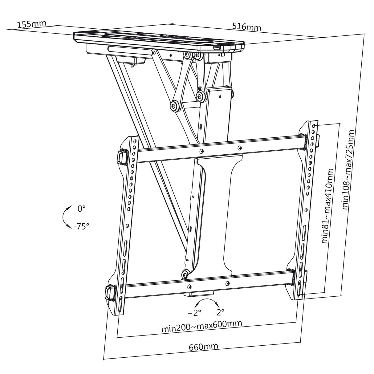 Soporte de TV para Techo Eléctrico Paredes Inclinadas Control Remoto Pantalla 32-70" Carga 35 kg MAX VESA 600x400