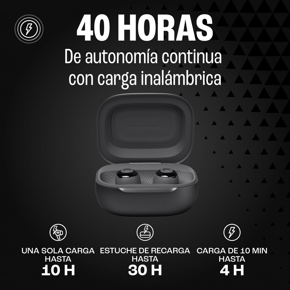 JBL Live Buds 3 Auriculares inalambricos de botón,True Wireless con cancelación de ruido adaptable, hasta 40 horas de reproducción, Bluetooth, audio de alta resolución, negro