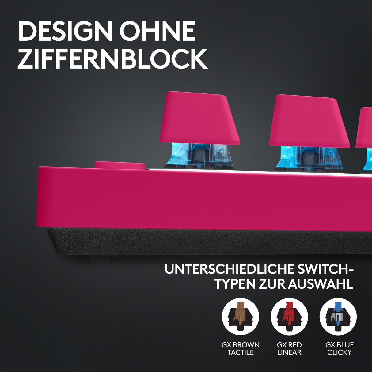 Logitech G Pro X TKL Lightspeed, Teclado inalámbrico para Gaming - Magenta - DEU - Tactile