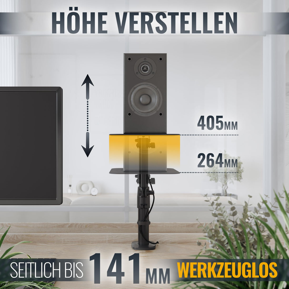 RICOO Altavoces de Mesa LH069-C, Soporte de Mesa Universal, 2 Soportes Altavoces Pie, Soporte Altavoz, Dimensiones 230 x 230 x 551 mm, Negro