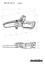 Metabo MS 18 LTX 15 Mini Motosierra Batería 18V Ideal Poda Ramas Verdes Alta Velocidad Incluye Batería 2Ah Cargador Herramientas