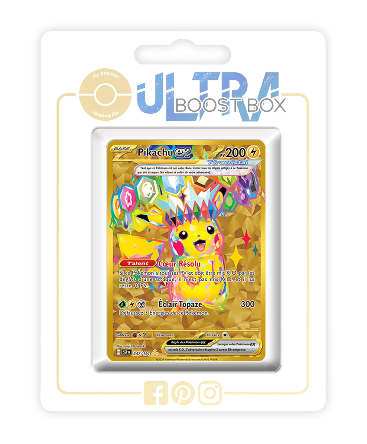 Pikachu ex 247/191 Teracristal Oro Secreta - Ultraboost X Écarlate et Violet 8 - Étincelles Déferlantes Box de 10 Cartas Pokémon Francés