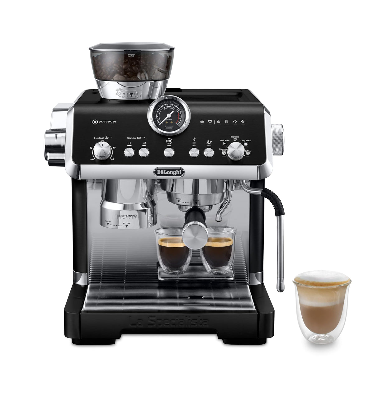 De'Longhi La Specialista Opera EC9555.BK, cafetera espresso con molinillo de café integrado, función de preparación fría, incluye barra de vapor para espumar leche, incluye accesorios juego de