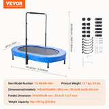 VEVOR Trampolín para Niños, Interior y Exterior, Mini Trampolín Plegable con Asa, Trampolín Rebotador para Niños de 3 Años en Adelante, Niños y Niñas para Divertirse, Azul, 1435 x 970 x (965-1285) mm