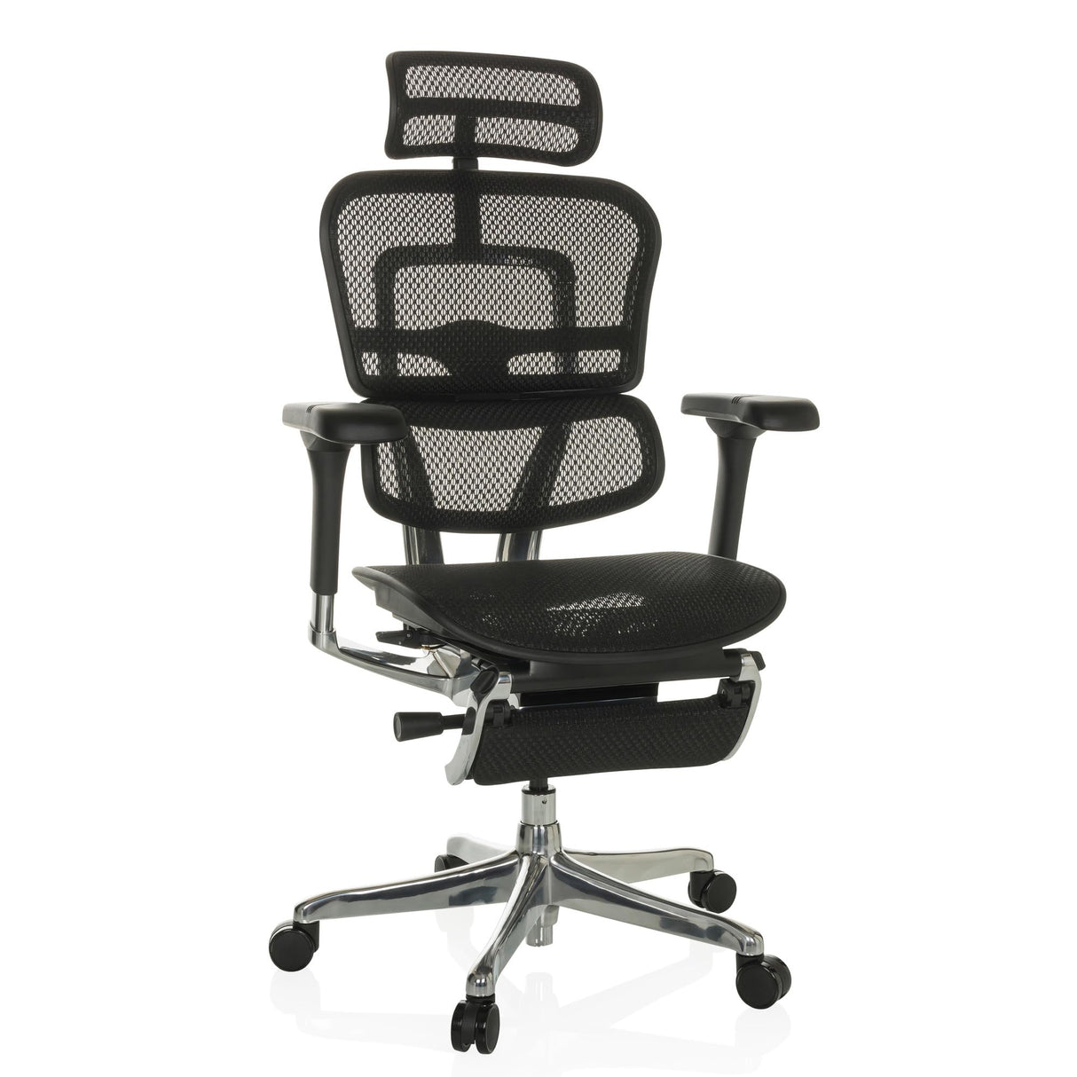 hjh OFFICE Silla de dirección con reposapiés ERGOHUMAN Plus LEGPRO GEN2 Silla de Oficina ergonómica de diseño Original, Totalmente Equipada, Malla Negra