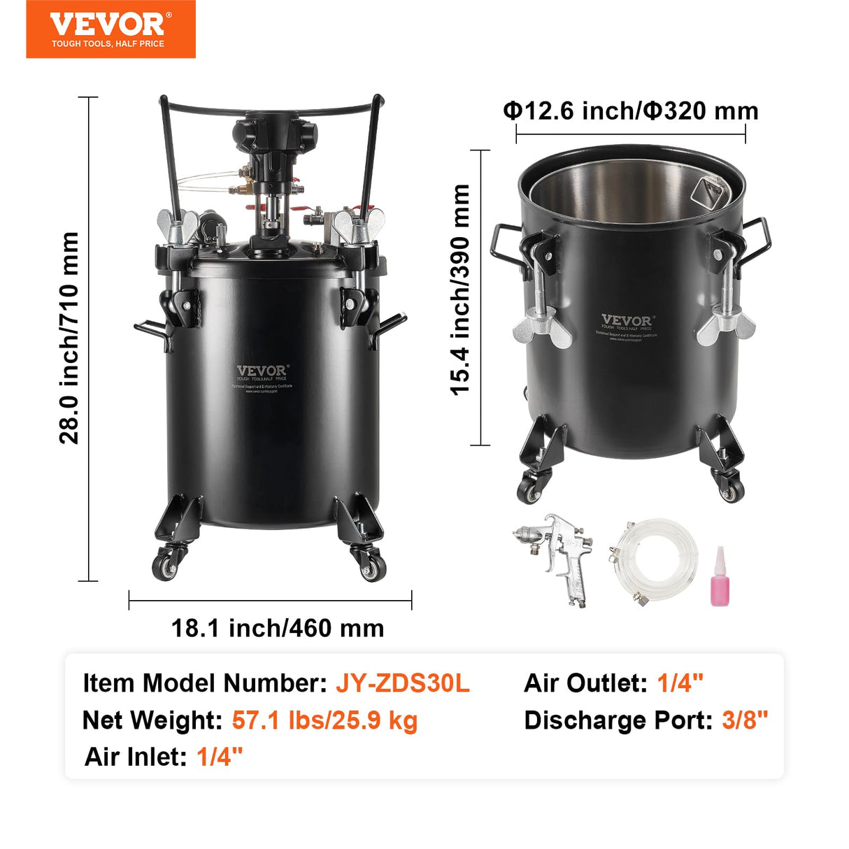 VEVOR Tanque a Presión para Pintura en Aerosol de Agitación Automática de 30 L Presión Ajustable de 70 PSI, Tanque de Pintura a Presión con Pistola Rociadora y Mangueras para la Decoración del Hogar