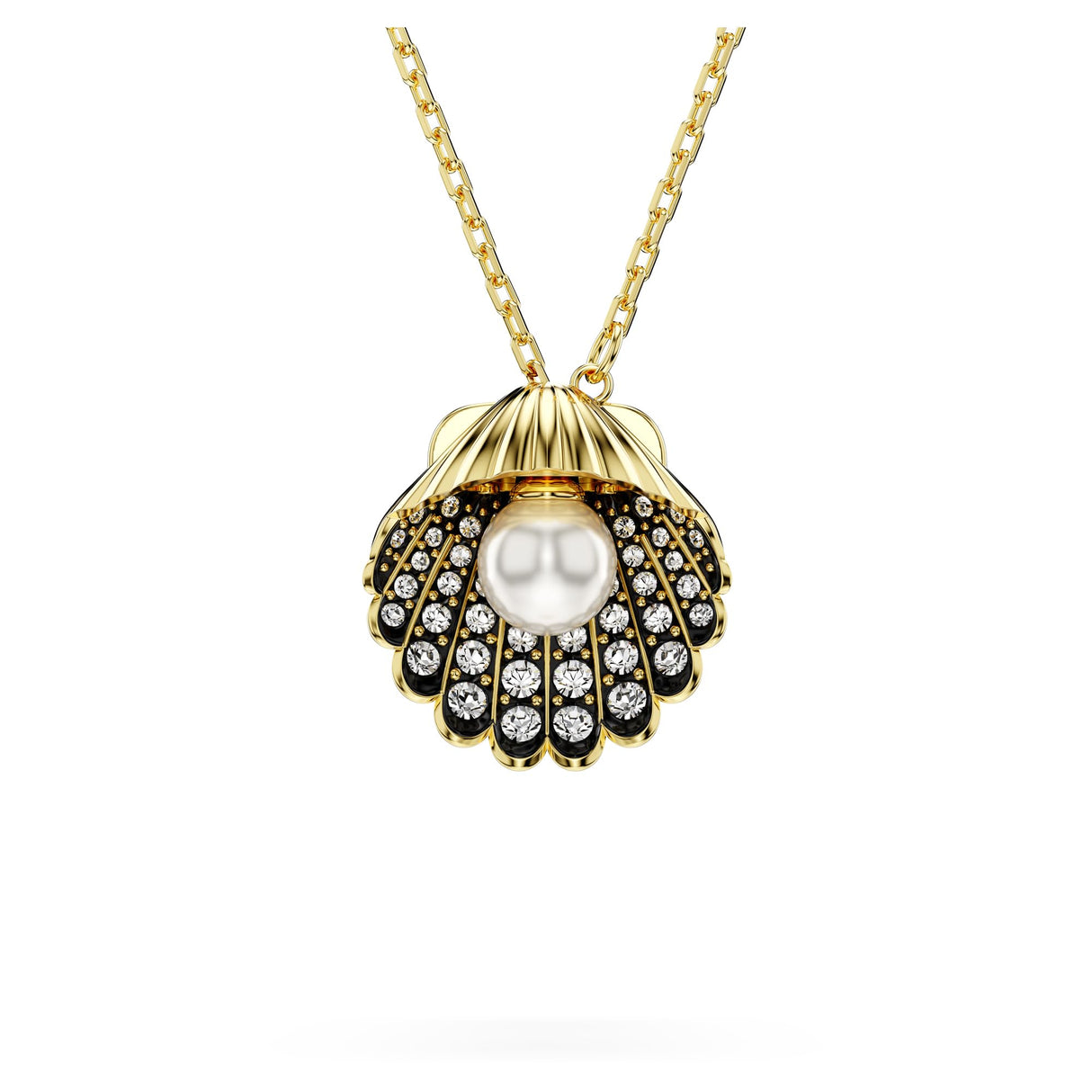 Swarovski Colgante en Y Idyllia, Crystal Pearl, Caracola, Blanco, Baño tono oro