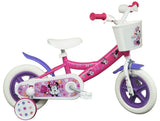 Bicicleta de 10 Pulgadas para niño, niña, Minnie/Disney con 1 Freno Delantero calibrador, Cesta Delantera, Guardabarros, cárter, Ruedas y 2 estabilizadores extraíbles, Rosa
