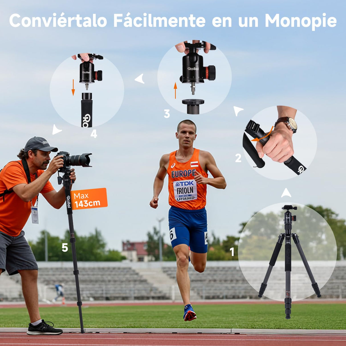 Rollei C6i Tripode Camara Nergo, 172cm Tripode Carbono Fotografia de Viaje Portátil con Cabezal Esférico de 360° Camera Tripod para Sony Canon Nikon Trípode Móvil con Soporte para Teléfono