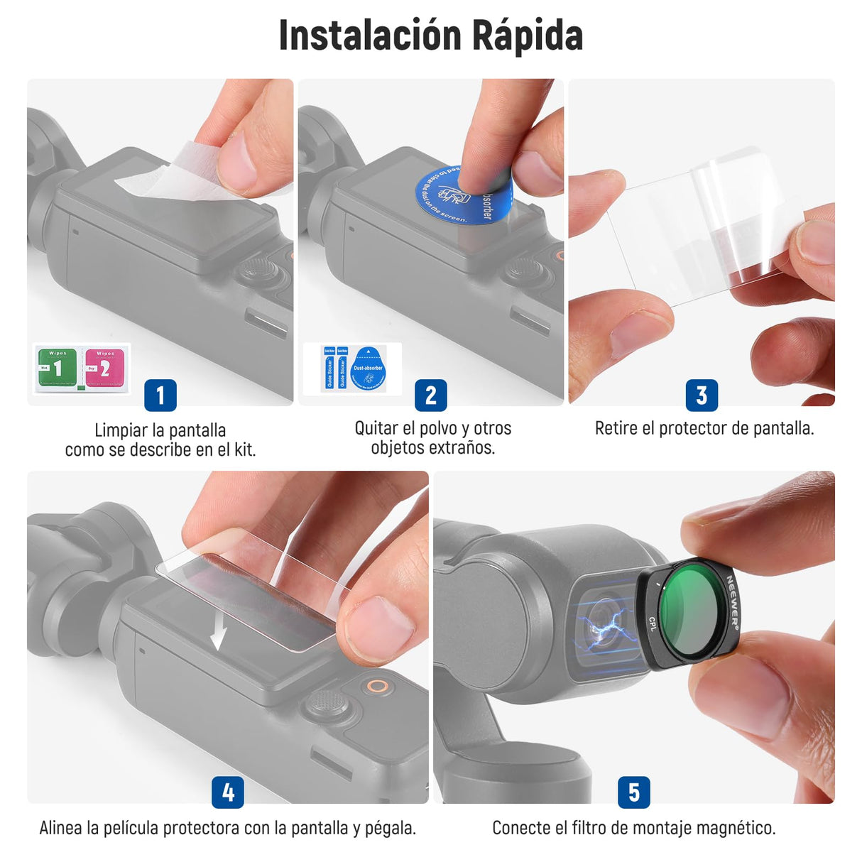 NEEWER Magnético CPL Filtro Compatible con dji Osmo Pocket 3 Creator Combo Accessories, Kit de Filtro Polarizador Circular Multicapa con 2 Protectores de Pantalla, Accesorios para Action CAM