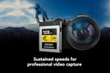 Lexar Tarjeta CFexpress 128 GB Profesional Serie Gold, Tarjeta CF Tipo B, hasta 1750 MB/s de Lectura, adopta PCIe 3.0 NVMe, Tarjeta de Memoria para fotógrafo Profesional, videógrafo(LCXEXPR128G-RNENG)