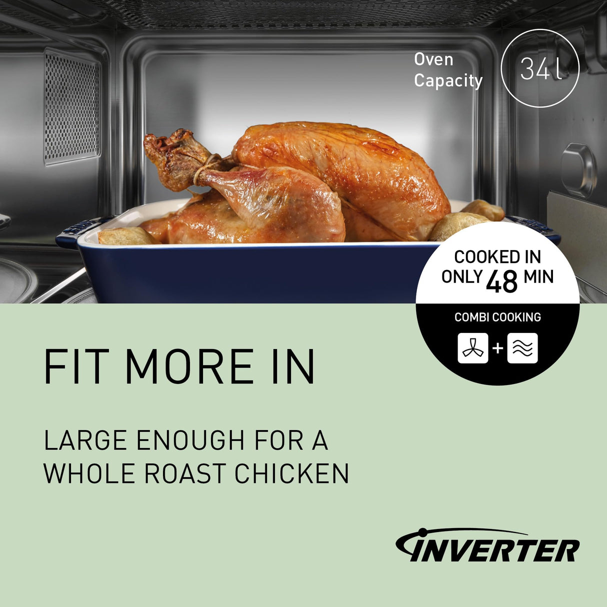 Panasonic NN-CD88QSEPG Air Fry Combi Horno Microondas de 34 L con Grill De Cuarzo, 1000 W, Descongelación Automática, Sensor Genius, Acero Inoxidable, Plateado