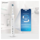 Oral-B Smart 4 4000N Smart Cepillo eléctrico recargable con tecnología de Braun, 1 mango conectado negro con Bluetooth, 2 cabezales de recambio, color Blanco