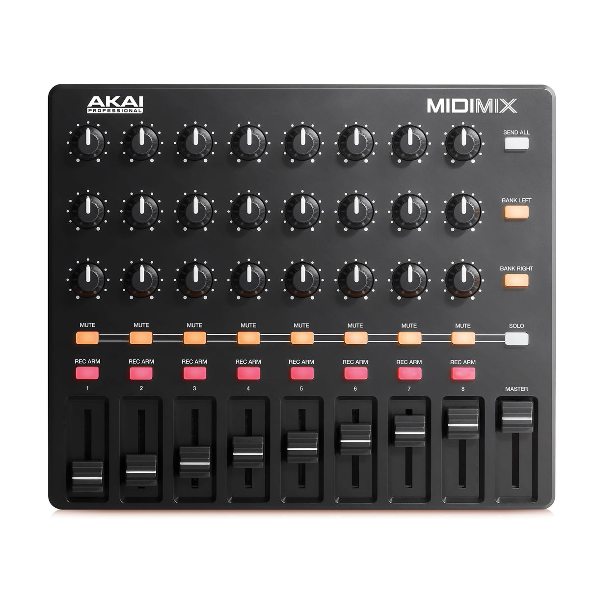 AKAI Professional MIDIMIX - Mezclador de audio, Controlador de DAW MIDI USB, mesa de mezclas con 8 faders, 1 master fader, 24 knobs asignables y mapeo con Ableton Live