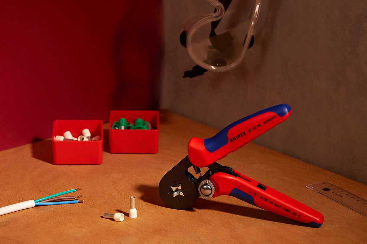 Knipex Alicate autoajustable para crimpar punteras huecas de acceso lateral bruñido, con fundas multicomponentes 180 mm 97 53 04