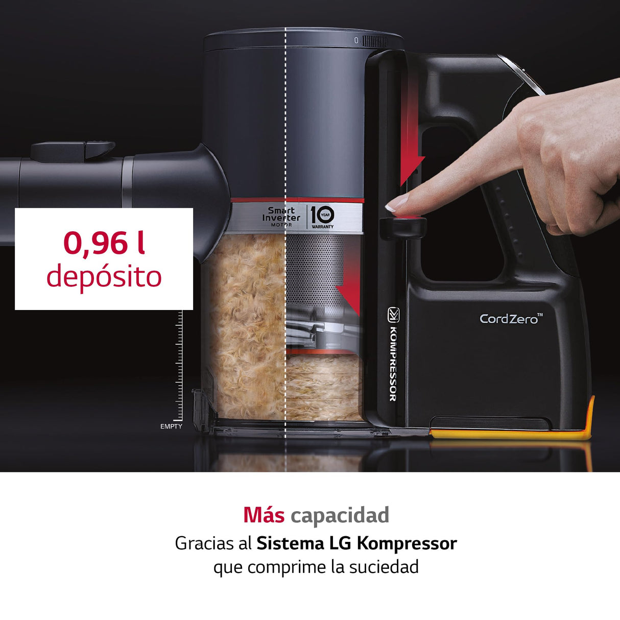 LG A9K-CORE2S - Aspirador Escoba, Kompressor 200W succión, con Doble batería y Sistema de compresión de Polvo, Silver