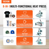 VEVOR 8 en 1 Máquina de Prensado por Calor con Prensa de Vaso de 887 ml, 300 x 380 mm, Prensa Térmico con Giro de 360° con Control Digital Preciso para Camiseta, Taza, Sombrero y Plato, Verde