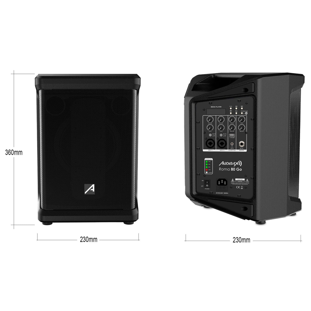 Audibax Roma 80 Go Sistema PA Portátil Bluetooth con Batería Recargable 6.5" 80W