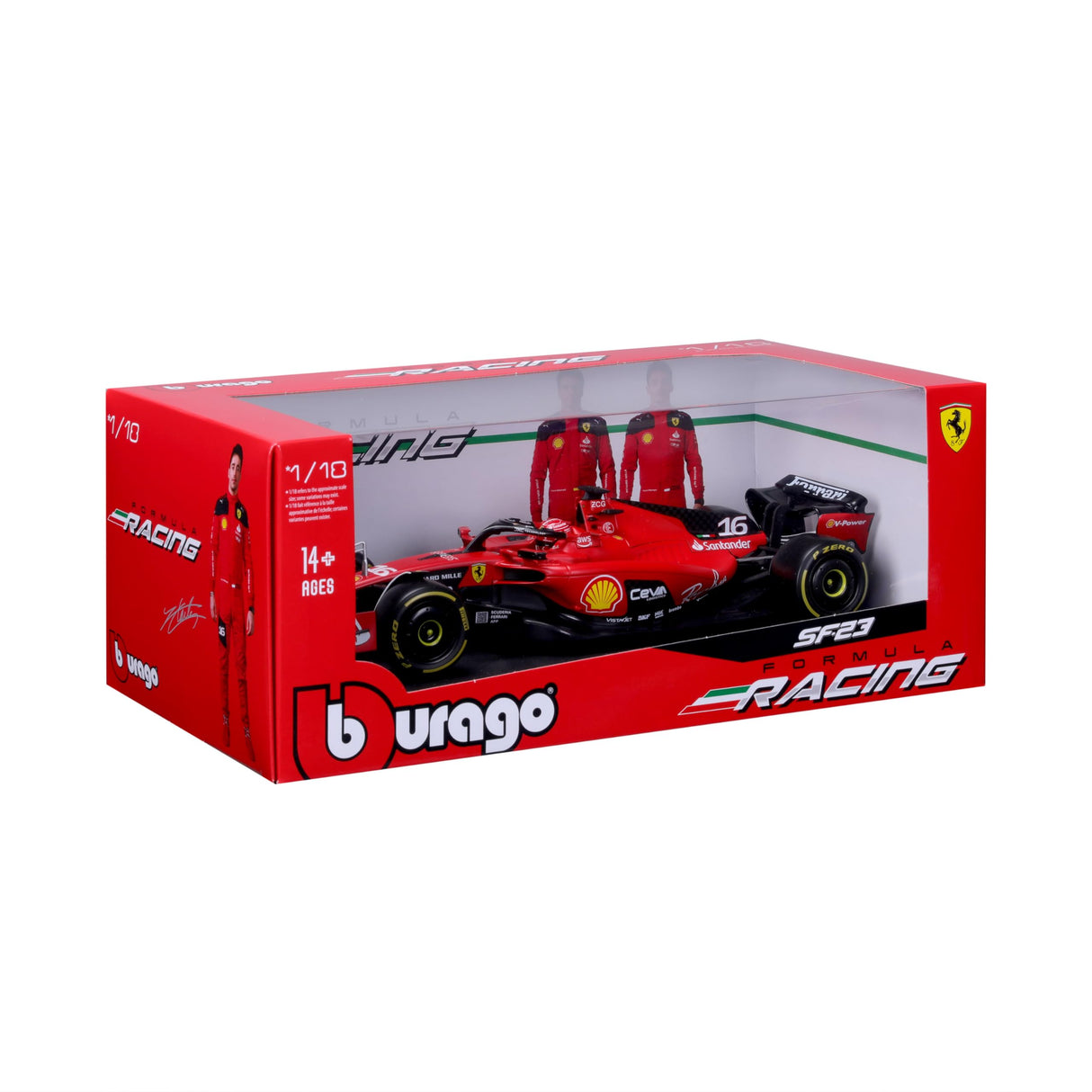 Bburago May Cheong B18-16812L Fórmula 1 Ferrari SF-23 Leclerc con Casco 2023 Coche Fundido a presión, Rojo