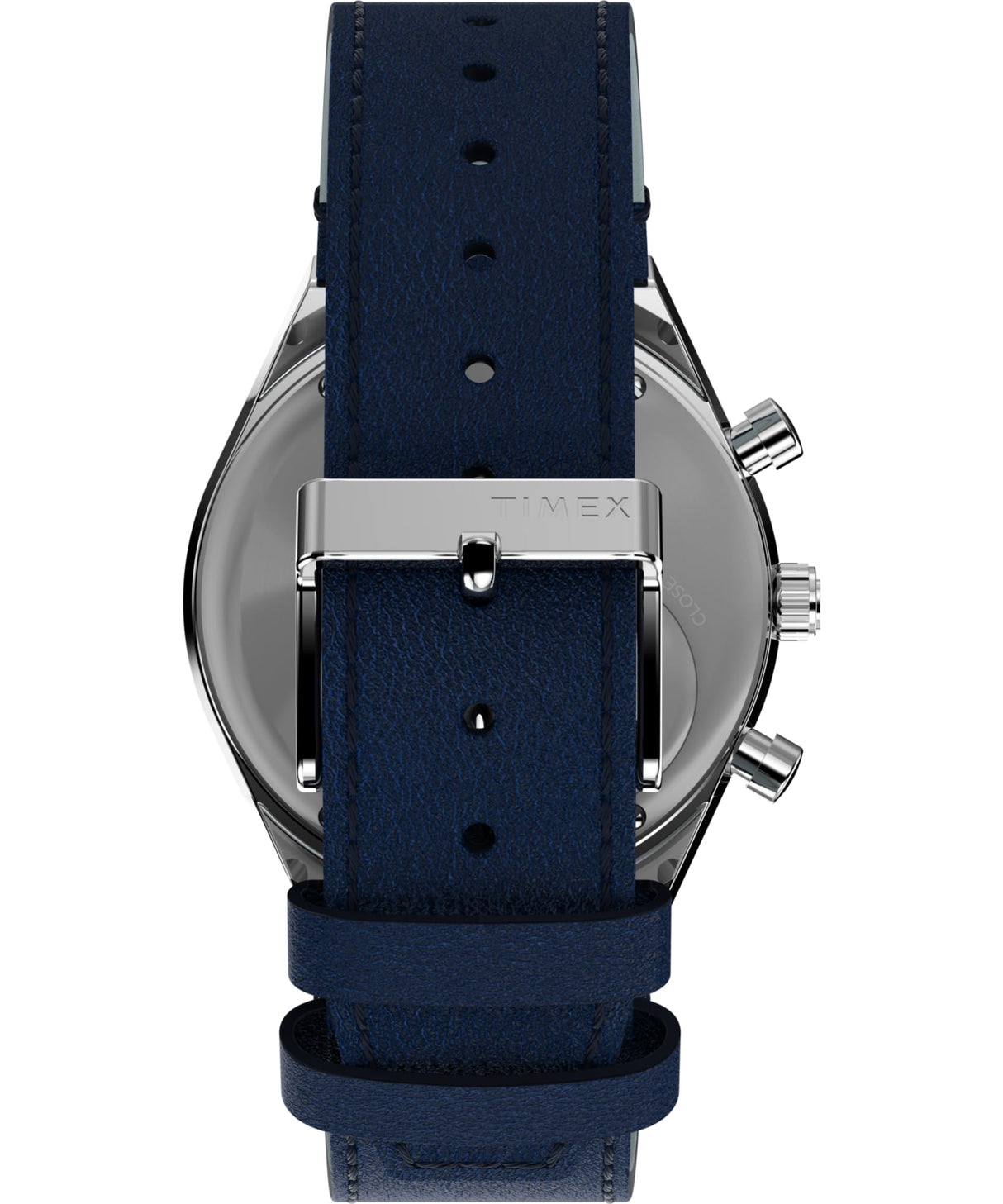 Timex Reloj Q Chronograph - Reloj de 40 mm para hombre, cuero azul, correa de liberación rápida de dos piezas, esfera azul, caja de acero inoxidable TW2W51700