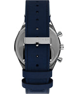 Timex Reloj Q Chronograph - Reloj de 40 mm para hombre, cuero azul, correa de liberación rápida de dos piezas, esfera azul, caja de acero inoxidable TW2W51700